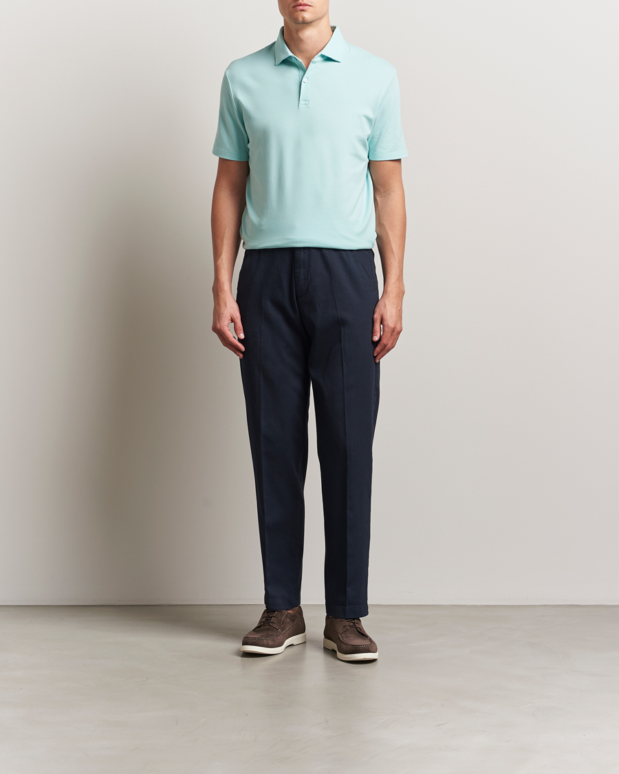 Mies | Pikeet | Charles Tyrwhitt | Short Sleeve Cotton Pique Polo Aqua