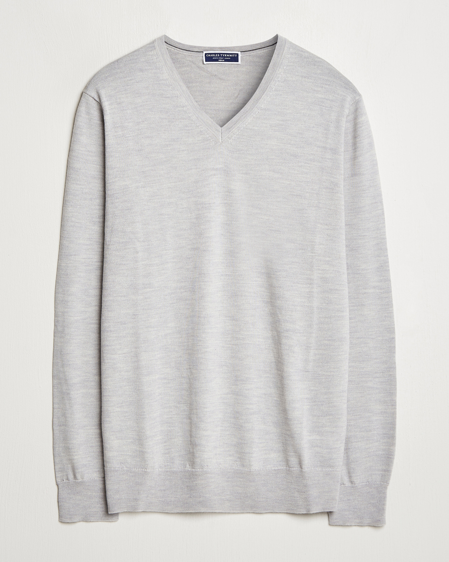 Mies | Puserot | Charles Tyrwhitt | Pure Merino V-Neck Jumper Silver Grey