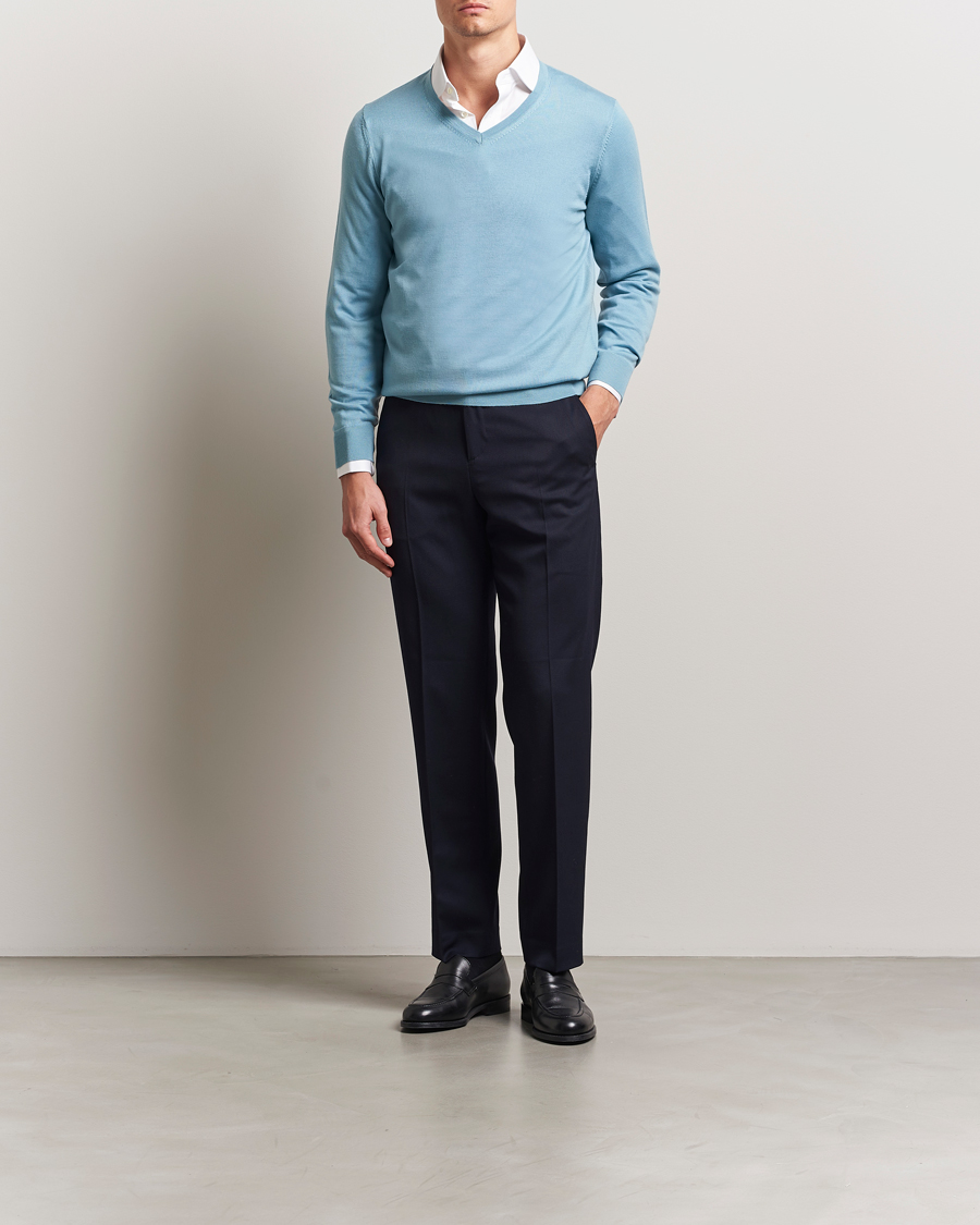 Mies | Puserot | Charles Tyrwhitt | Pure Merino V-Neck Jumper Aqua Green