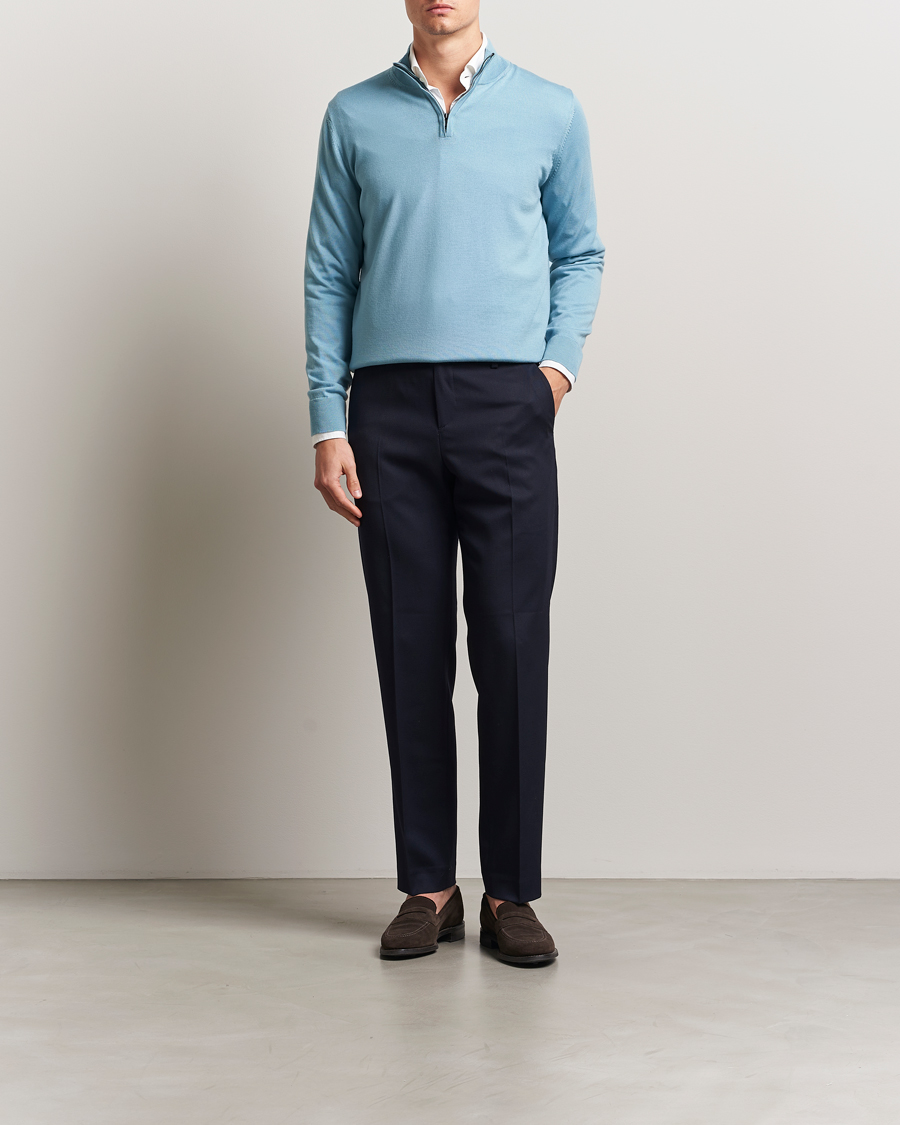 Mies | Puserot | Charles Tyrwhitt | Pure Merino Zip Neck Jumper Aqua Green