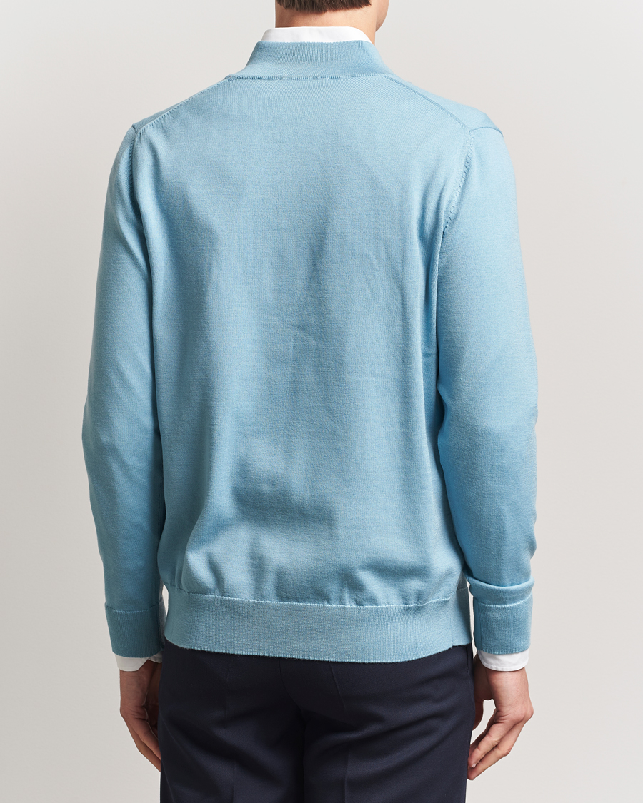 Mies | Puserot | Charles Tyrwhitt | Pure Merino Zip Neck Jumper Aqua Green