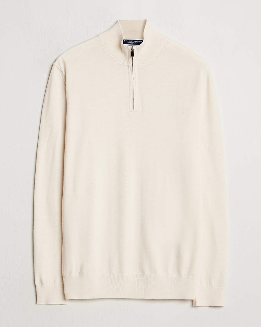 Mies | Puserot | Charles Tyrwhitt | Pure Merino Zip Neck Jumper Cream