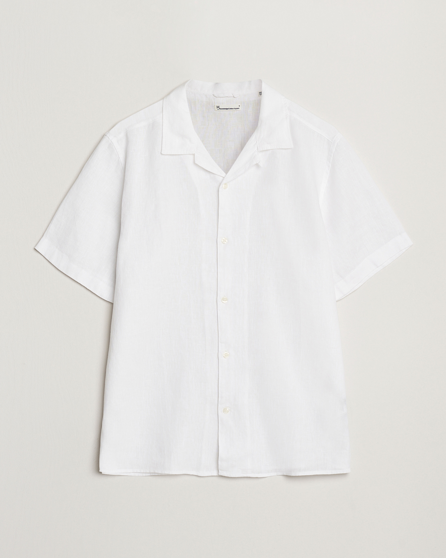 Mies | Kauluspaidat | KnowledgeCotton Apparel | Short Sleeve Linen Resort Shirt Bright White