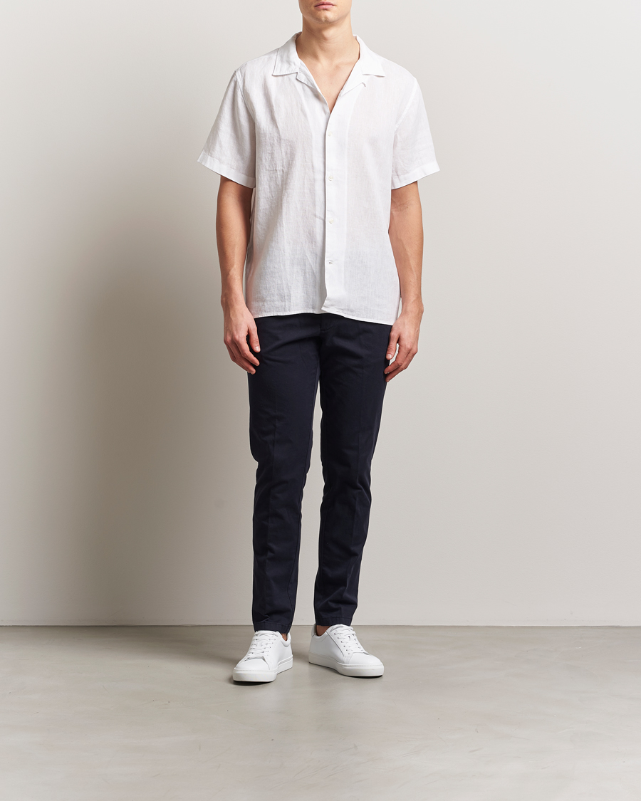 Mies | Kauluspaidat | KnowledgeCotton Apparel | Short Sleeve Linen Resort Shirt Bright White