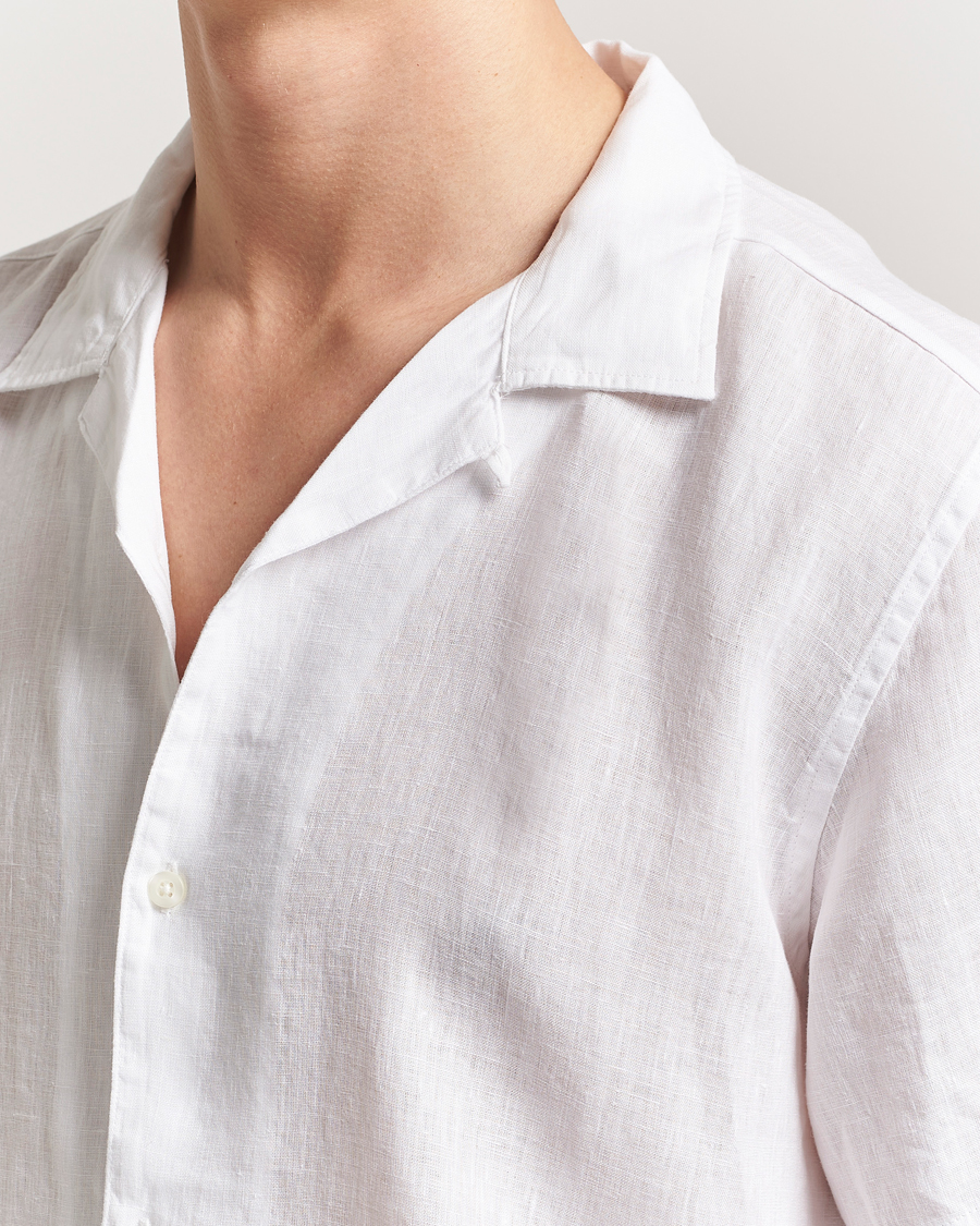 Mies | Kauluspaidat | KnowledgeCotton Apparel | Short Sleeve Linen Resort Shirt Bright White