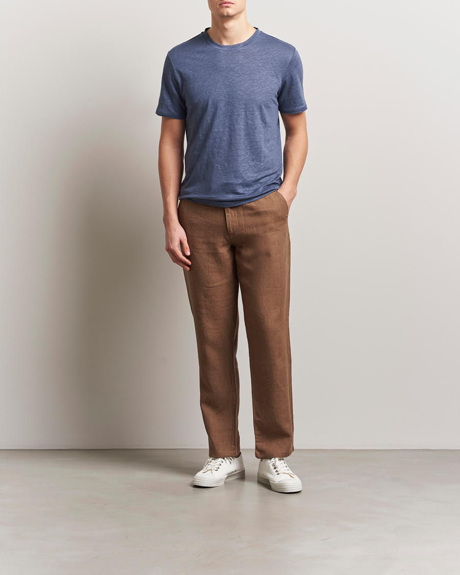 Mies | T-paidat | KnowledgeCotton Apparel | Organic Linen T-Shirt Vintage Indigo