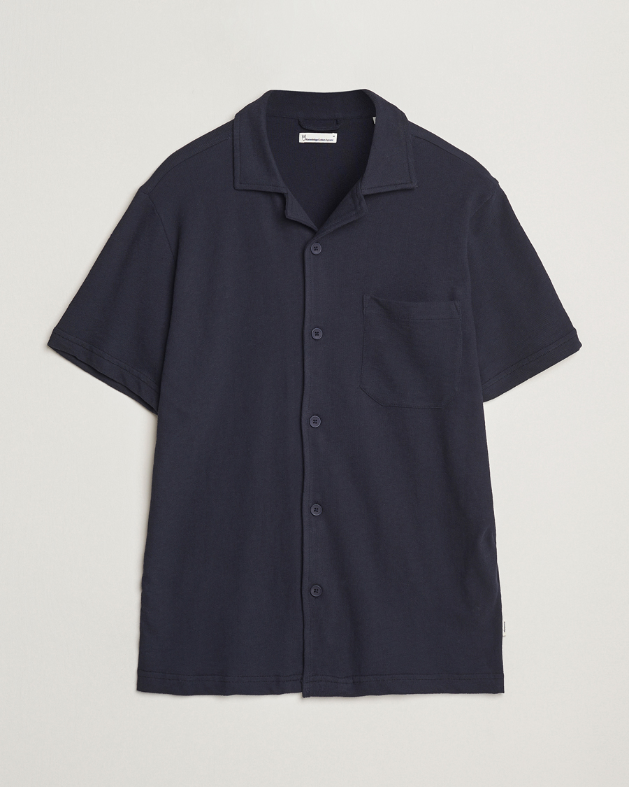Mies | Kauluspaidat | KnowledgeCotton Apparel | Short Sleeve Boucle Shirt Night Sky