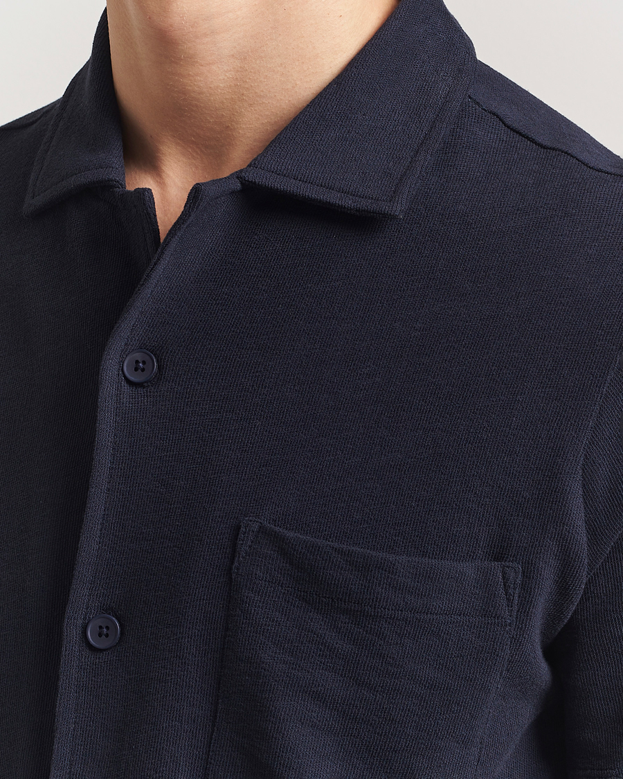 Mies | Kauluspaidat | KnowledgeCotton Apparel | Short Sleeve Boucle Shirt Night Sky