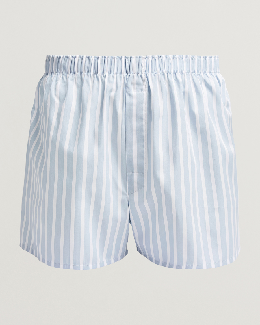 Mies | Alusvaatteet | Sunspel | Classic Woven Cotton Boxer Shorts Sky Blue Barstripe
