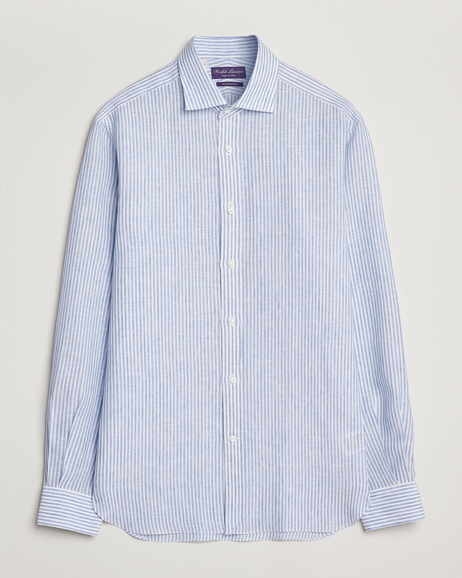 Mies | Kauluspaidat | Ralph Lauren Purple Label | Striped Linen Shirt Light Blue