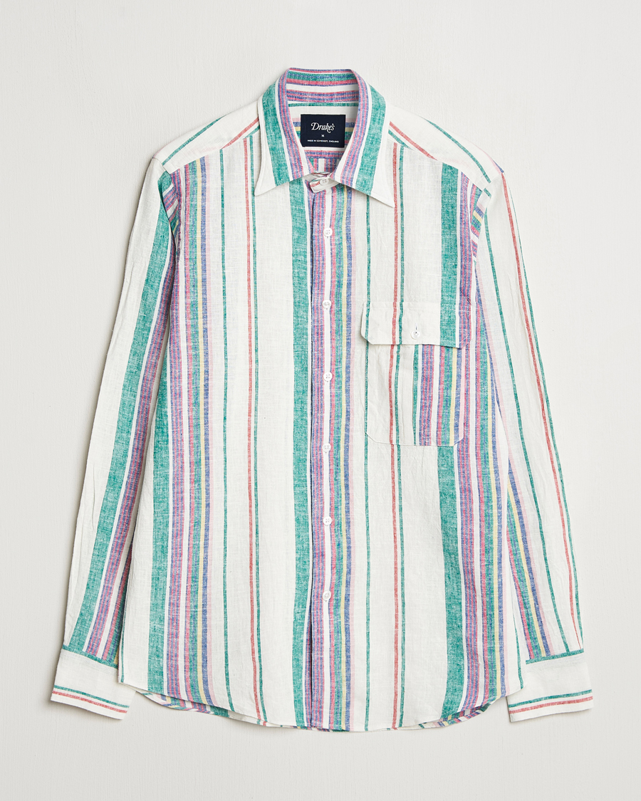 Mies | Kauluspaidat | Drake's | Striped Linen/Cotton Summer Shirt Multi