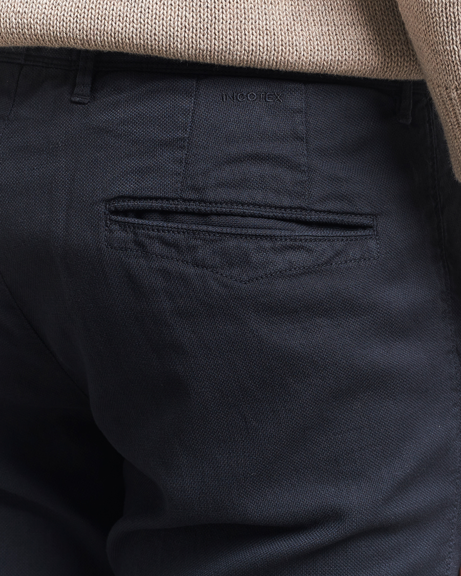 Mies | Housut | Incotex | Slim Fit Basket Weave Cotton Slacks Navy