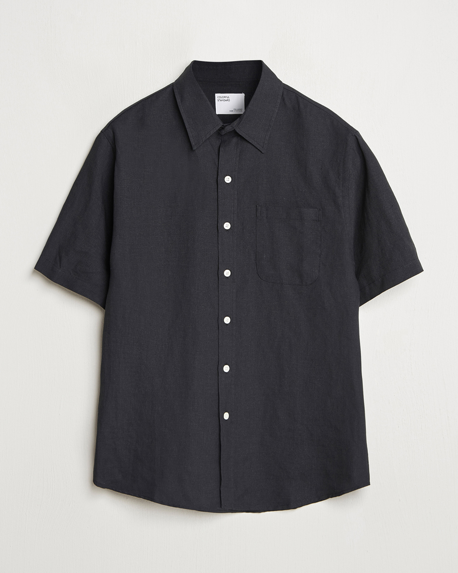 Mies | Kauluspaidat | Colorful Standard | Garment Dyed Linen Short Sleeve Shirt Deep Black