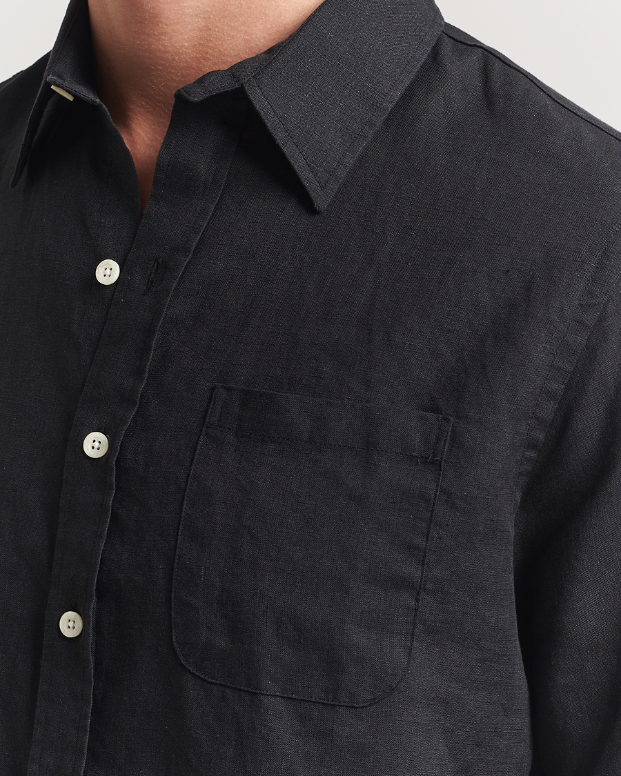 Mies | Kauluspaidat | Colorful Standard | Garment Dyed Linen Short Sleeve Shirt Deep Black