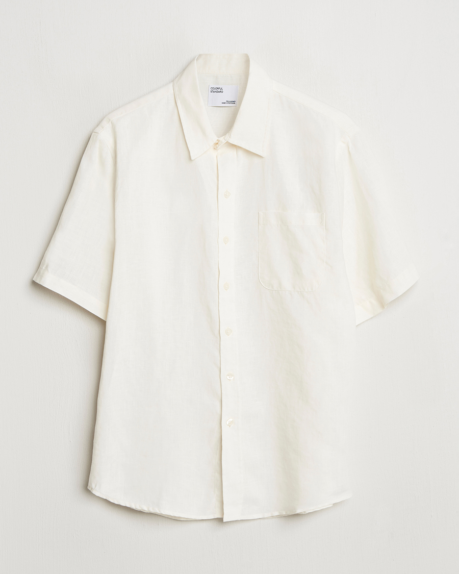 Mies | Kauluspaidat | Colorful Standard | Garment Dyed Linen Short Sleeve Shirt Ivory White