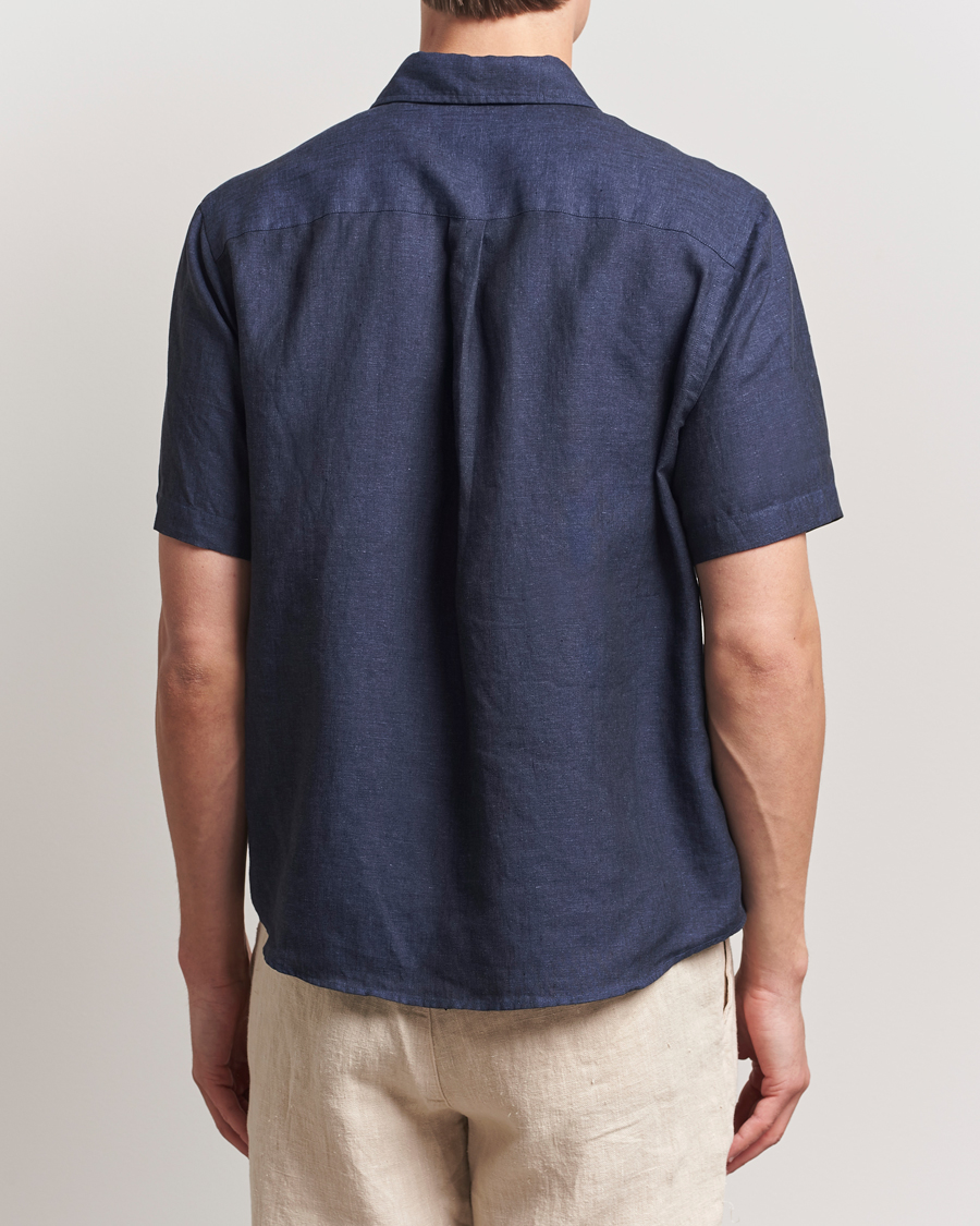 Mies | Kauluspaidat | Colorful Standard | Garment Dyed Linen Short Sleeve Shirt Navy Blue