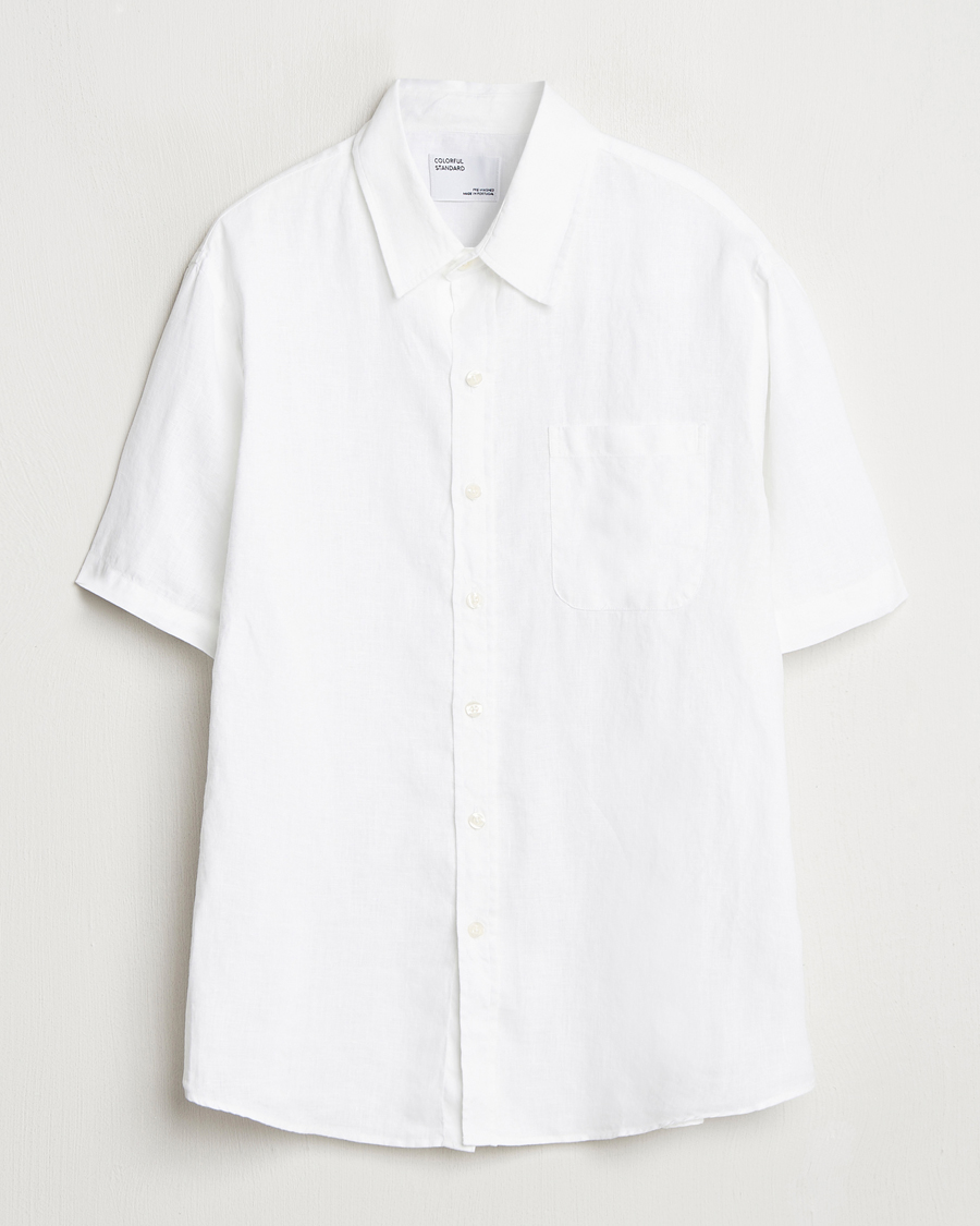 Mies | Kauluspaidat | Colorful Standard | Garment Dyed Linen Short Sleeve Shirt Optical White