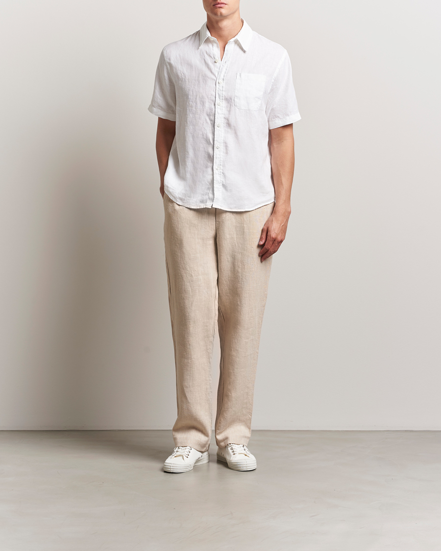 Mies | Kauluspaidat | Colorful Standard | Garment Dyed Linen Short Sleeve Shirt Optical White