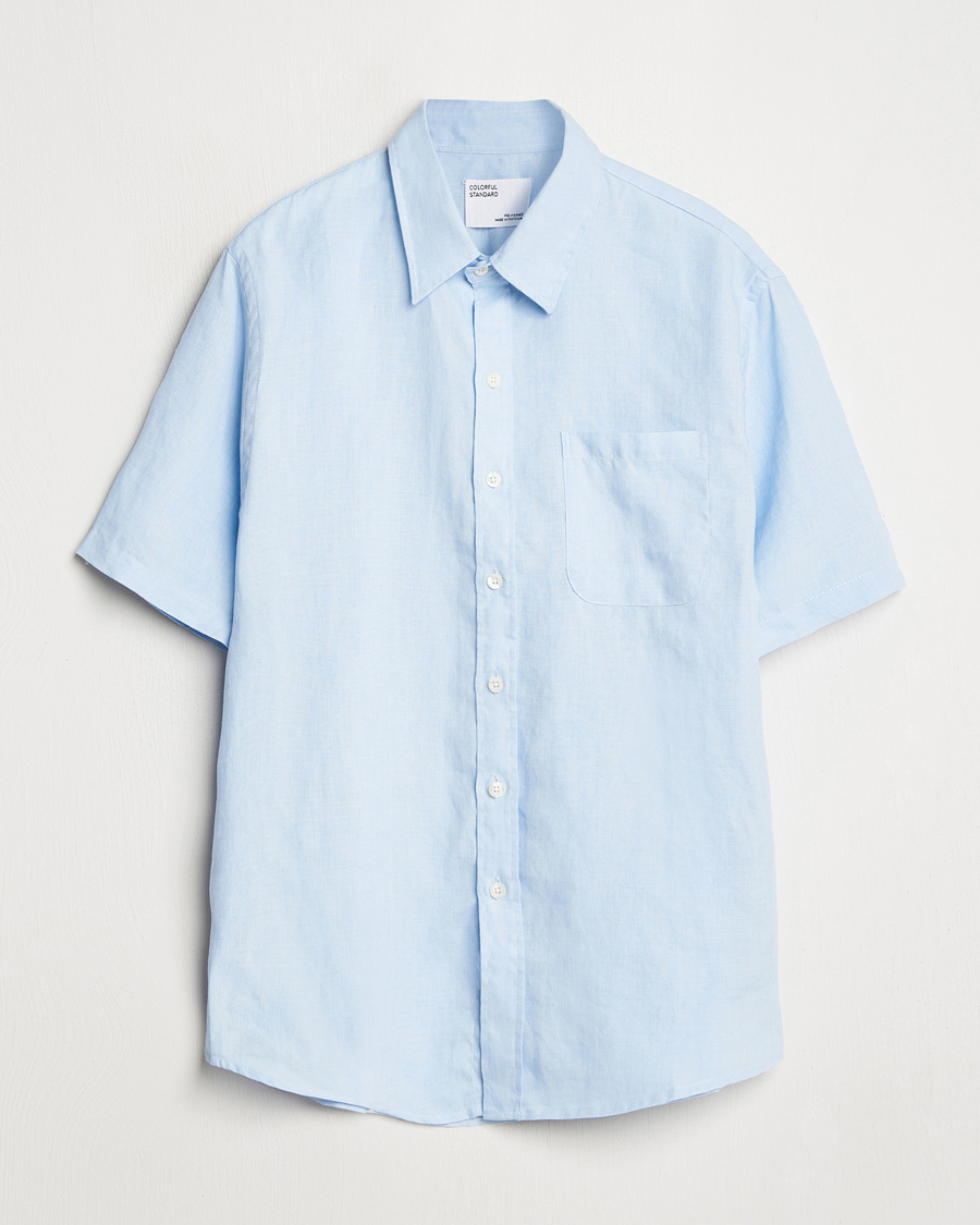 Mies | Kauluspaidat | Colorful Standard | Garment Dyed Linen Short Sleeve Shirt Polar Blue