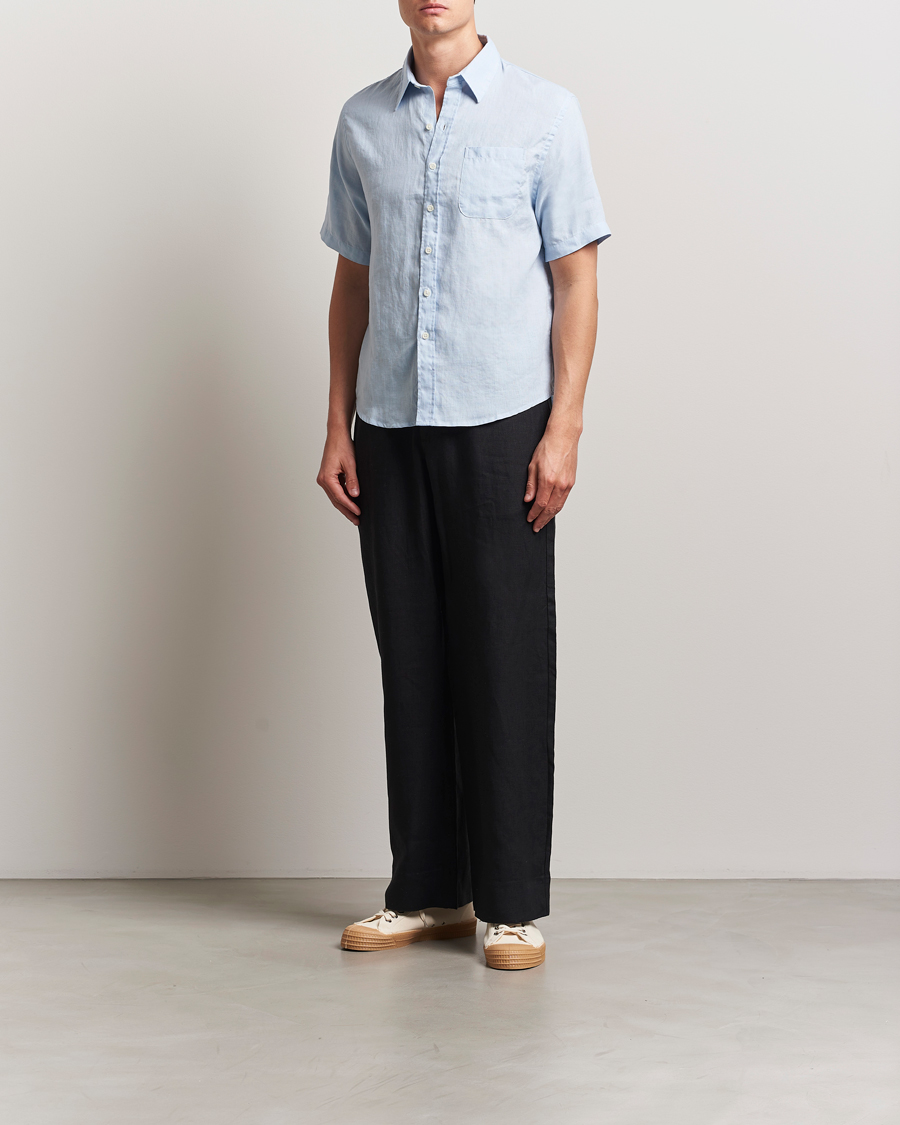 Mies | Kauluspaidat | Colorful Standard | Garment Dyed Linen Short Sleeve Shirt Polar Blue