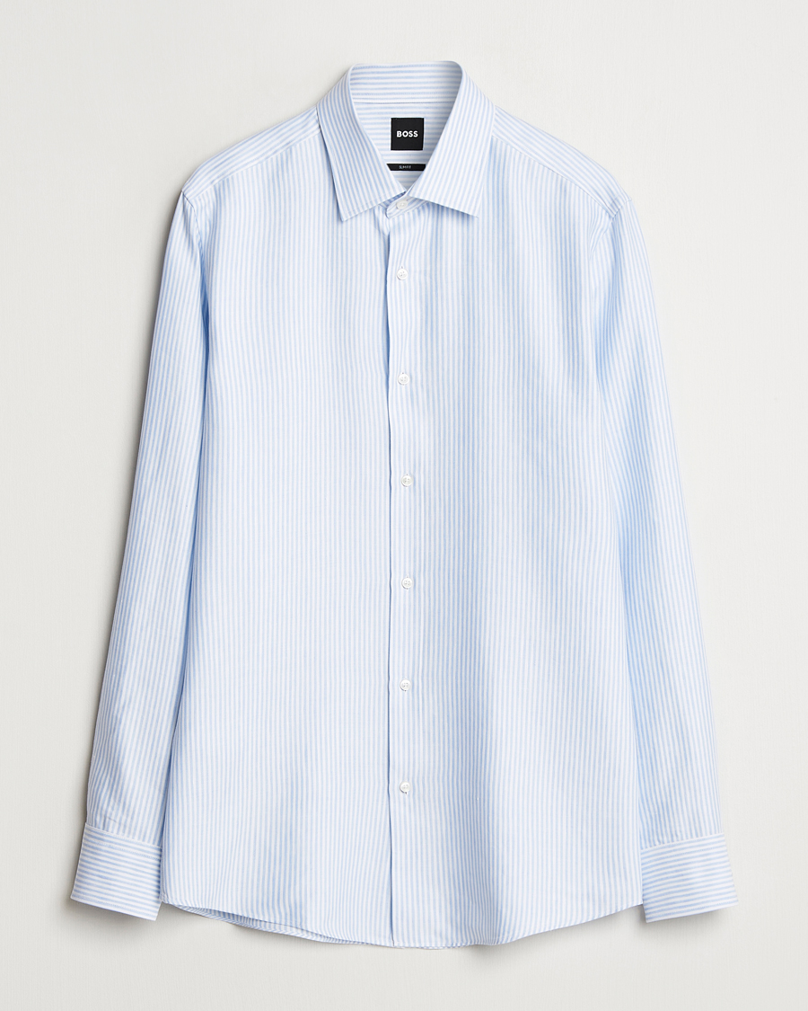 Mies | Kauluspaidat | BOSS BLACK | Hank Linen/Lyocell Striped Shirt Blue/White