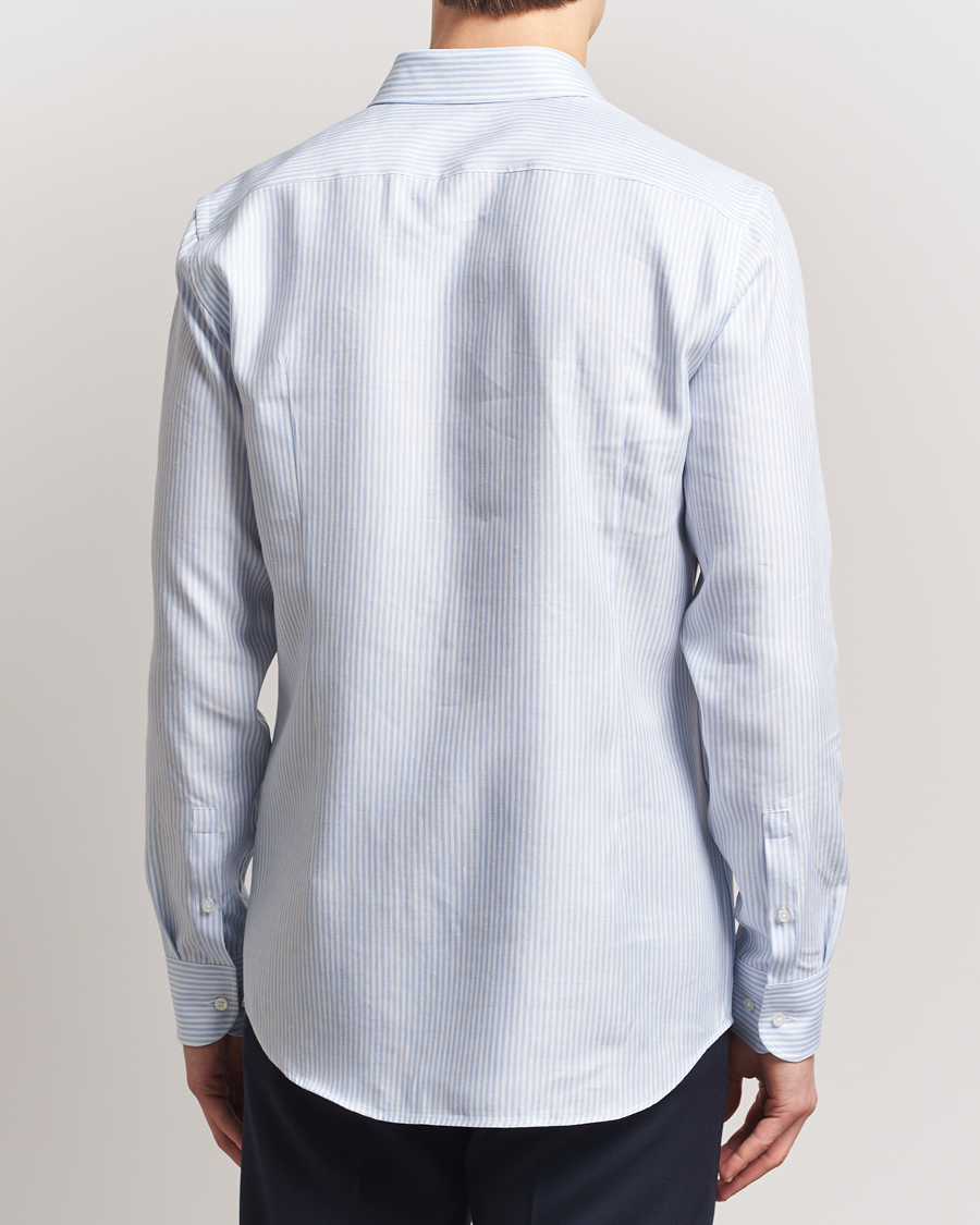 Mies | Kauluspaidat | BOSS BLACK | Hank Linen/Lyocell Striped Shirt Blue/White
