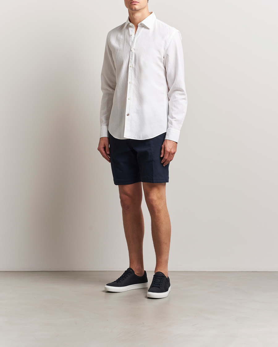 Mies | Kauluspaidat | BOSS BLACK | Hal Cotton/Linen Contrast Shirt White