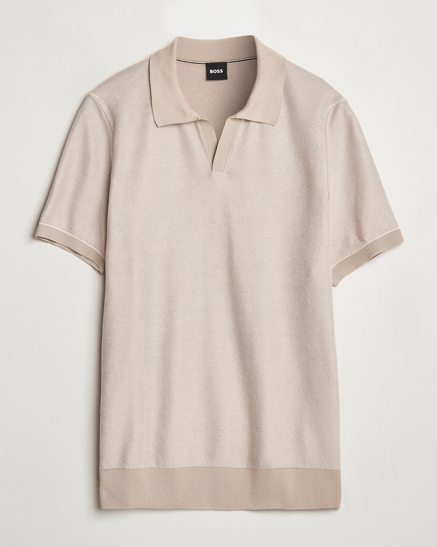 Mies | Pikeet | BOSS BLACK | Jianluca Cotton/Lyocell Knitted Polo Open White