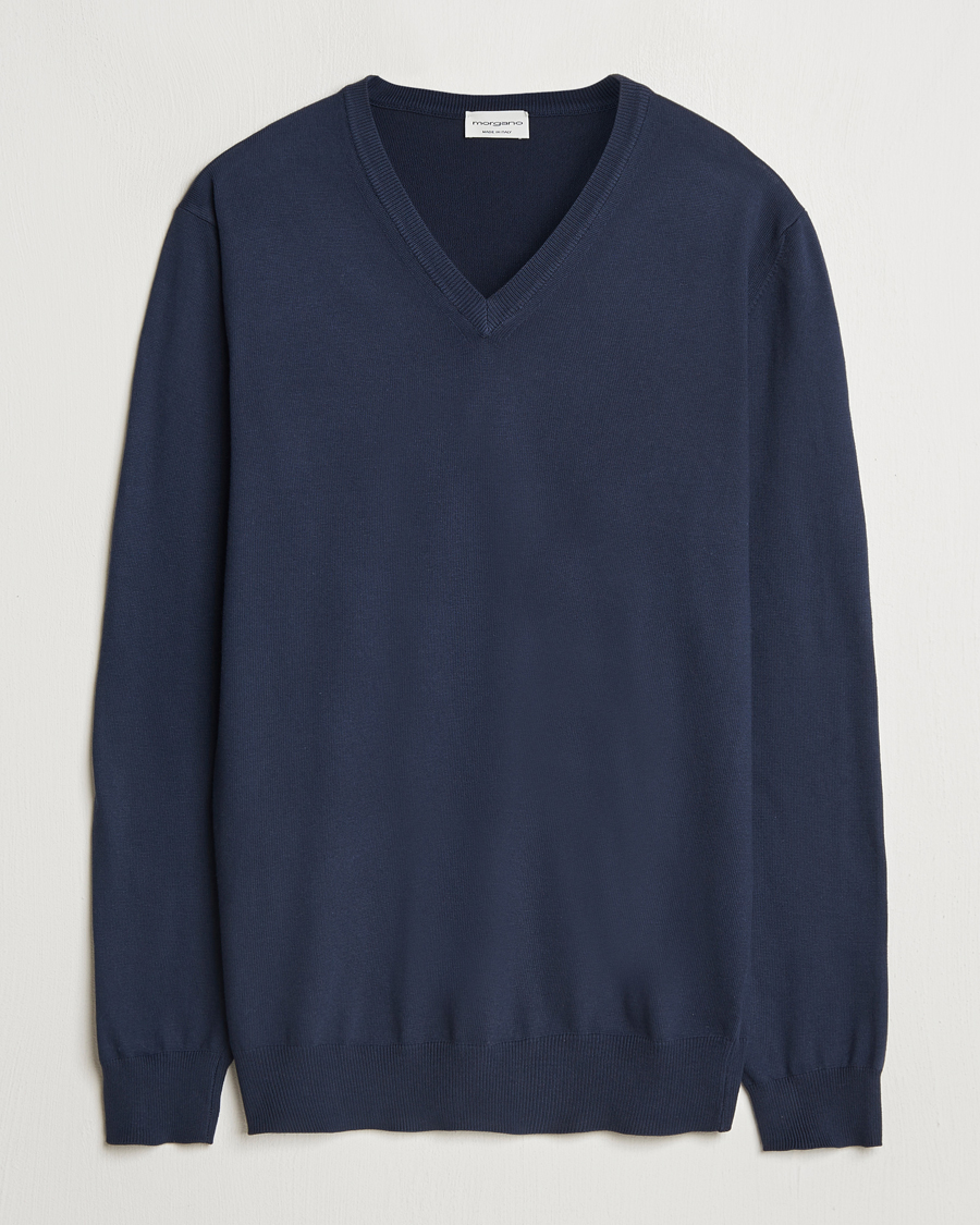 Mies | Puserot | Morgano | Supersoft Egyptian Cotton V-Neck Navy