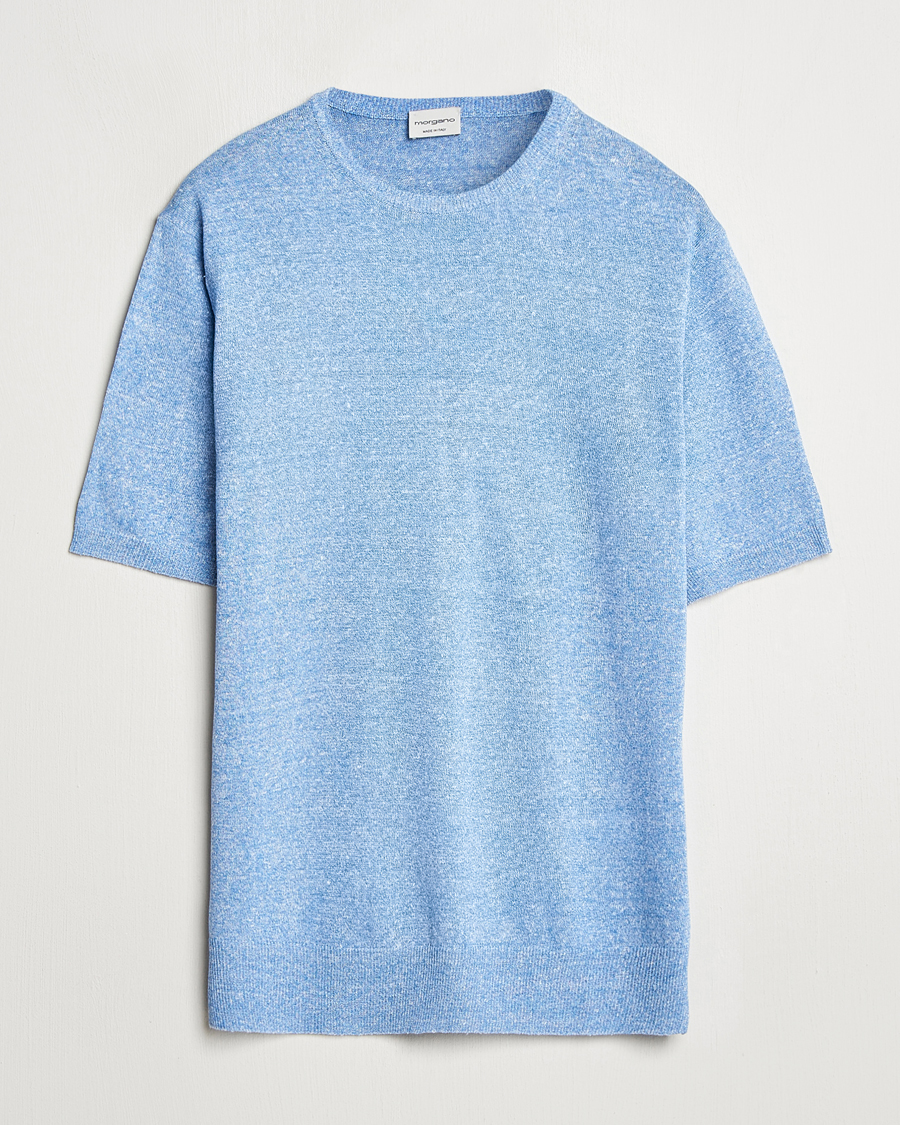 Mies | T-paidat | Morgano | Linen/Cotton T-Shirt Blue