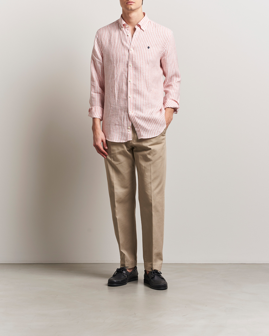 Mies | Kauluspaidat | Morris | Douglas Striped Linen Shirt Orange