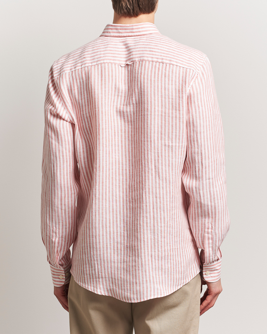 Mies | Kauluspaidat | Morris | Douglas Striped Linen Shirt Orange