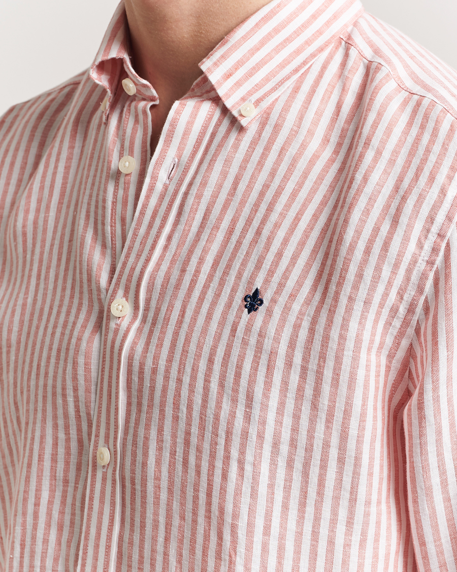 Mies | Kauluspaidat | Morris | Douglas Striped Linen Shirt Orange