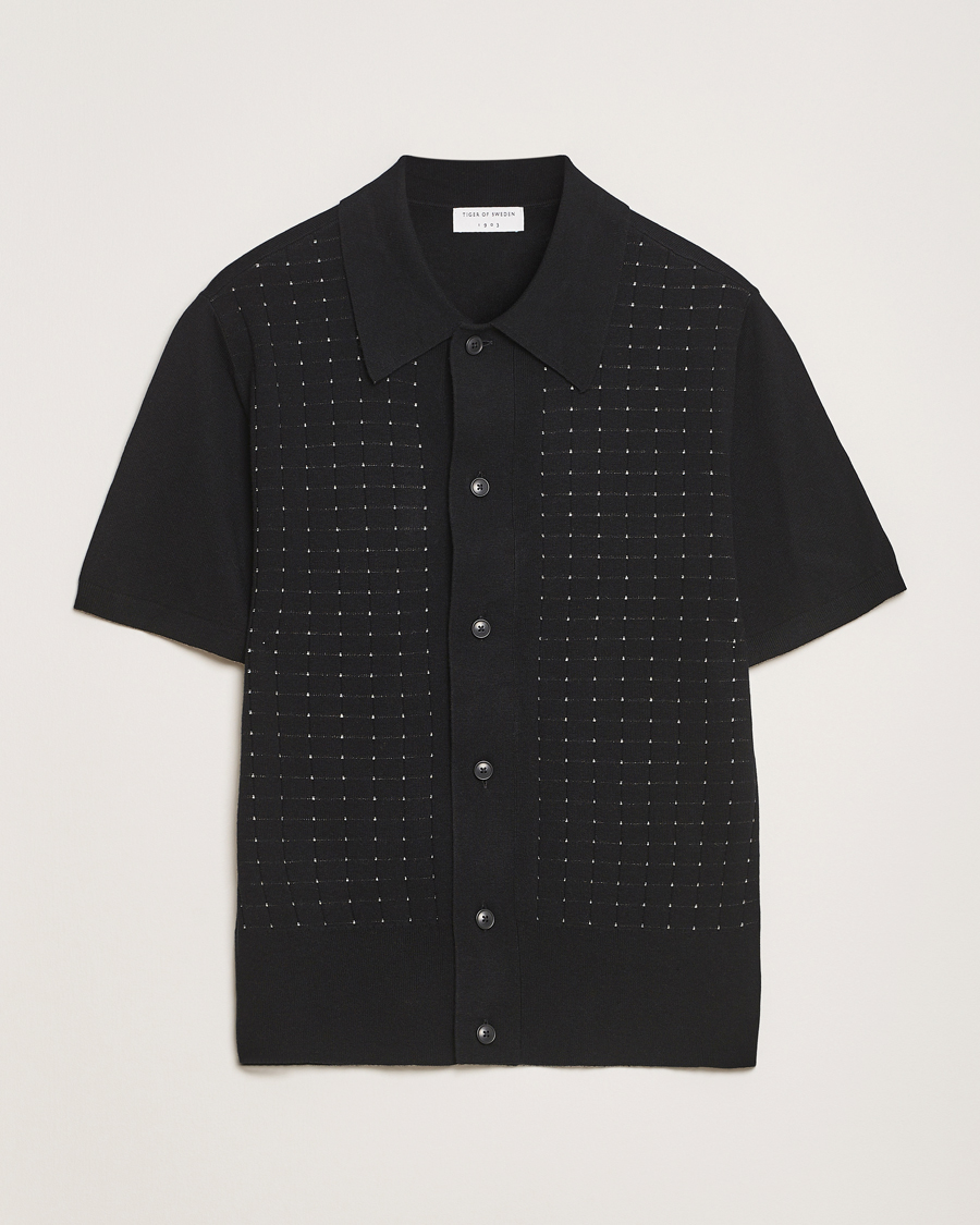 Mies | Kauluspaidat | Tiger of Sweden | Araawen Knitted Short Sleeve Shirt Black