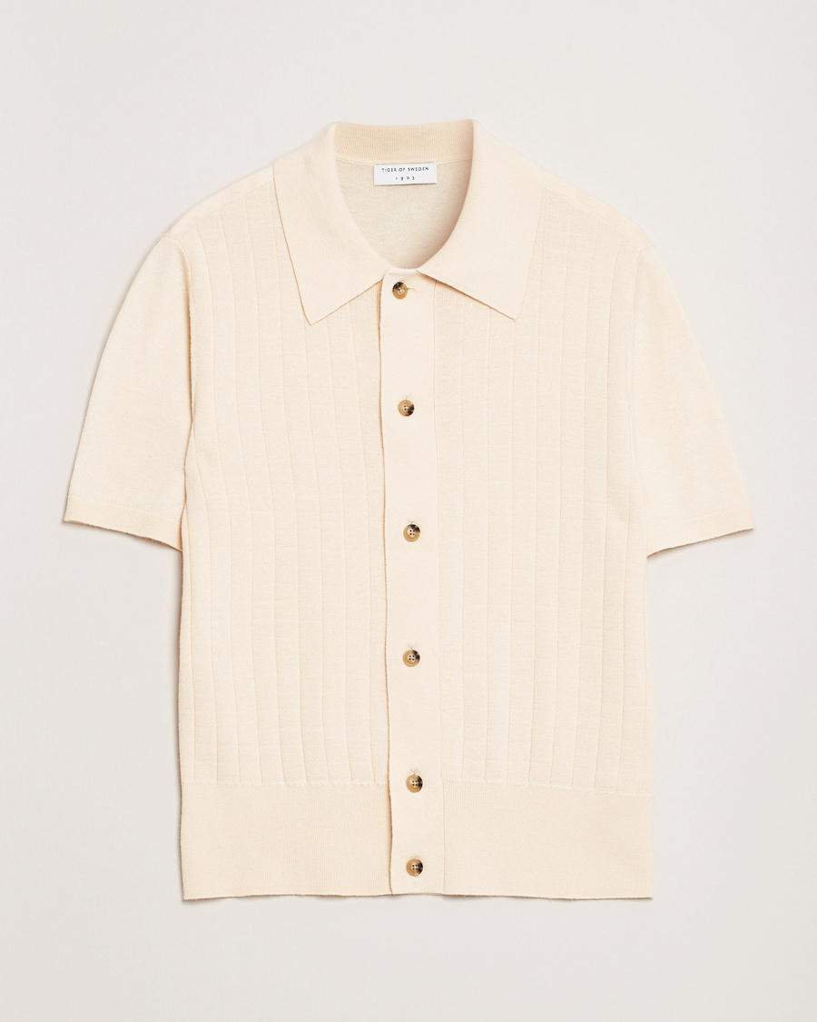 Mies | Kauluspaidat | Tiger of Sweden | Araawen Knitted Short Sleeve Shirt Off White