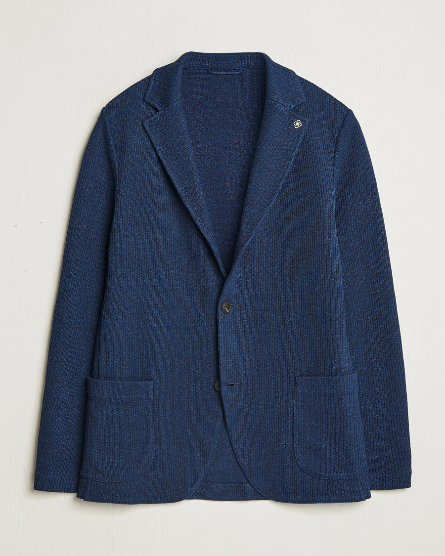 Mies | Pikkutakit | Gran Sasso | Linen/Cotton Knitted Blazer Navy Melange