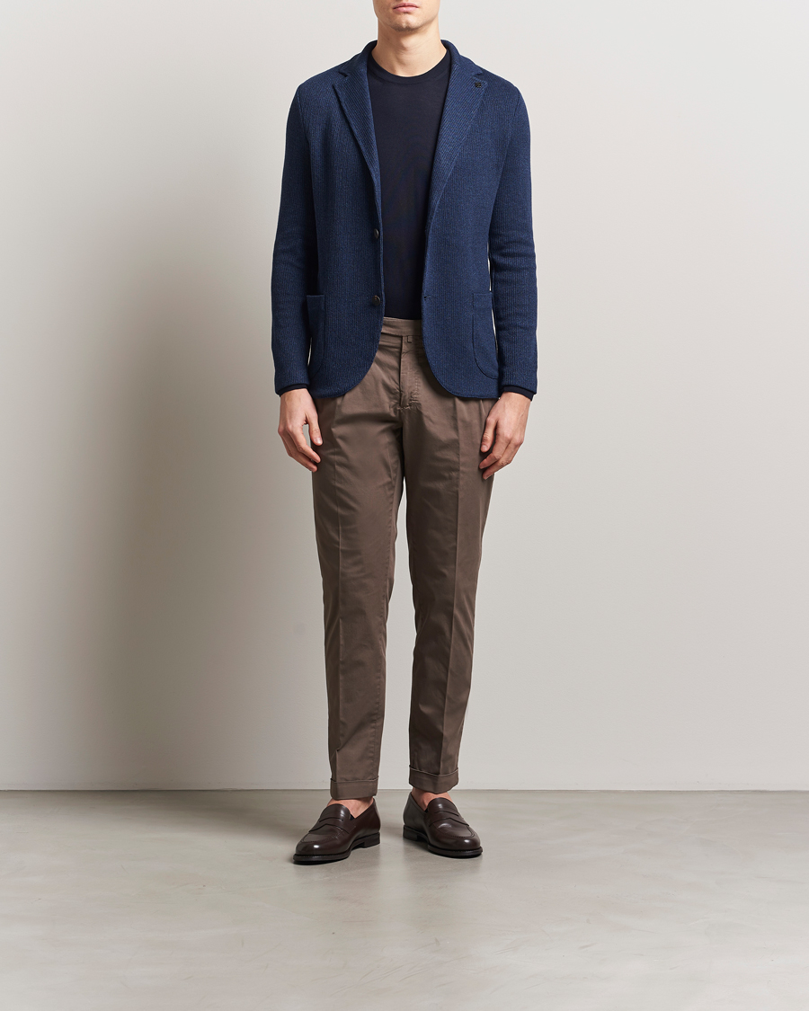 Mies | Pikkutakit | Gran Sasso | Linen/Cotton Knitted Blazer Navy Melange
