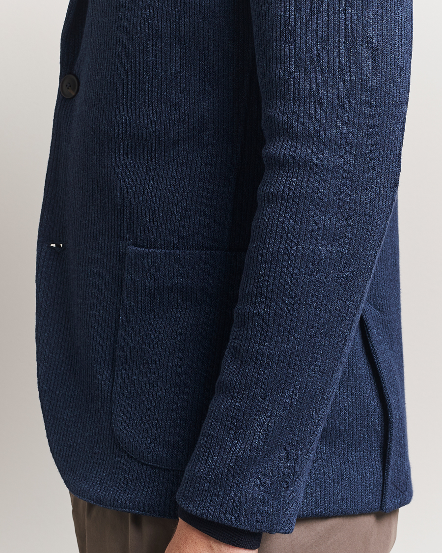 Mies | Pikkutakit | Gran Sasso | Linen/Cotton Knitted Blazer Navy Melange