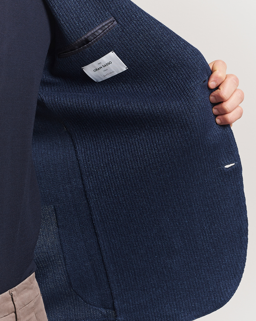 Mies | Pikkutakit | Gran Sasso | Linen/Cotton Knitted Blazer Navy Melange