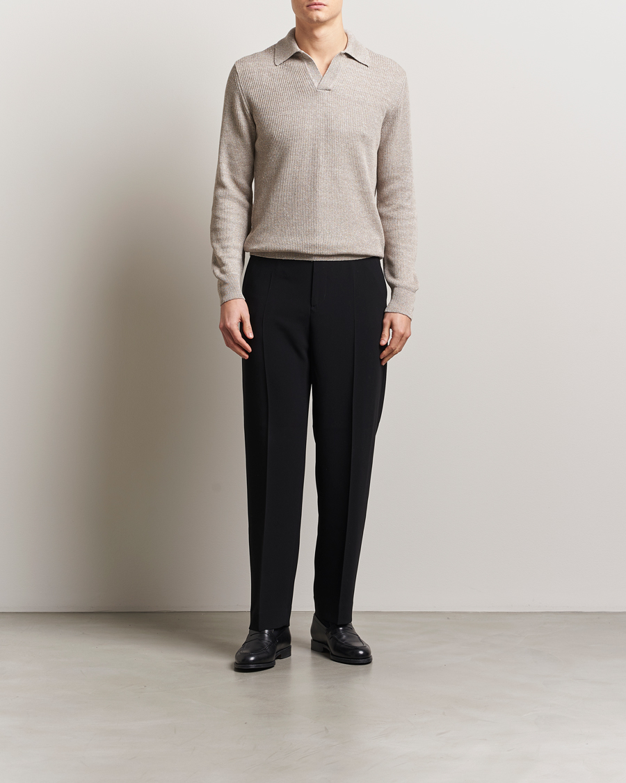 Mies | Puserot | Gran Sasso | Linen/Cotton Open Collar Knitted Polo Beige Melange