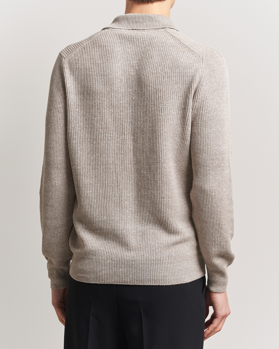 Mies | Puserot | Gran Sasso | Linen/Cotton Open Collar Knitted Polo Beige Melange