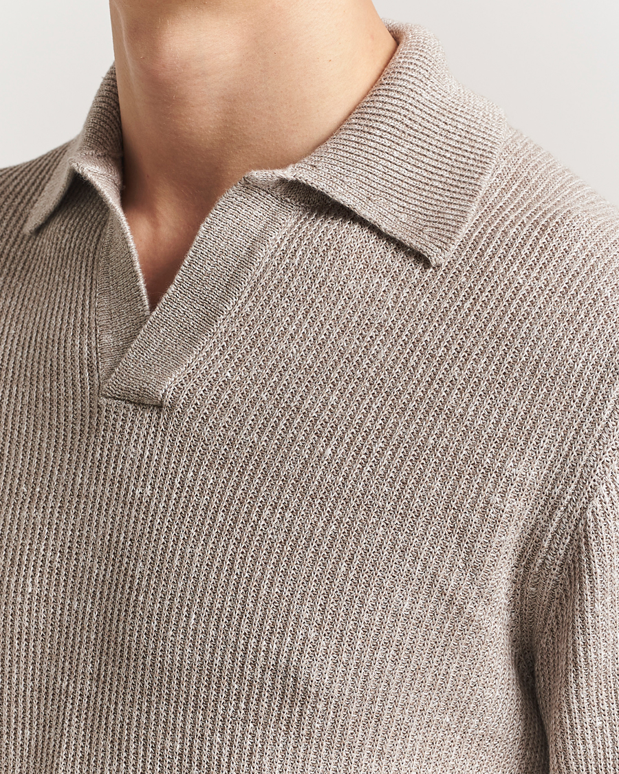 Mies | Puserot | Gran Sasso | Linen/Cotton Open Collar Knitted Polo Beige Melange
