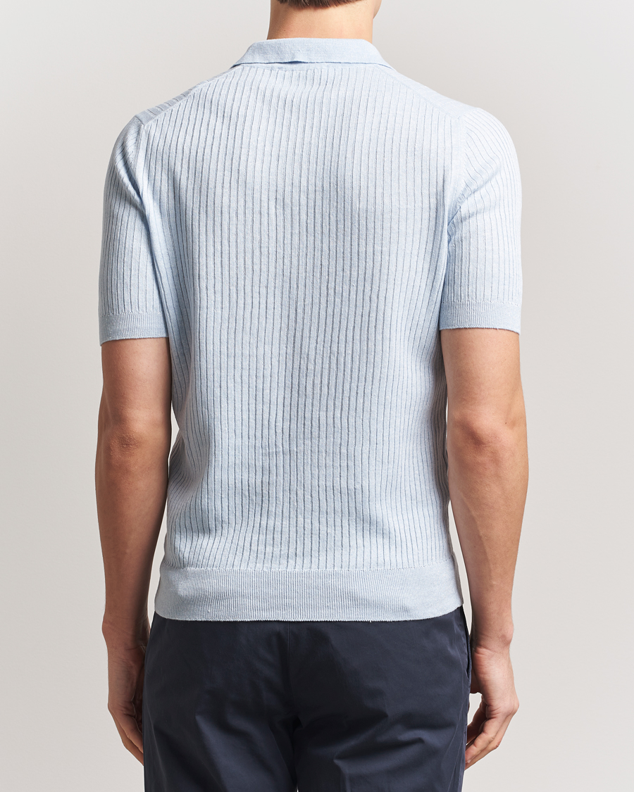 Mies | Pikeet | Gran Sasso | Linen/Cotton Structured Knitted Polo Blue Melange
