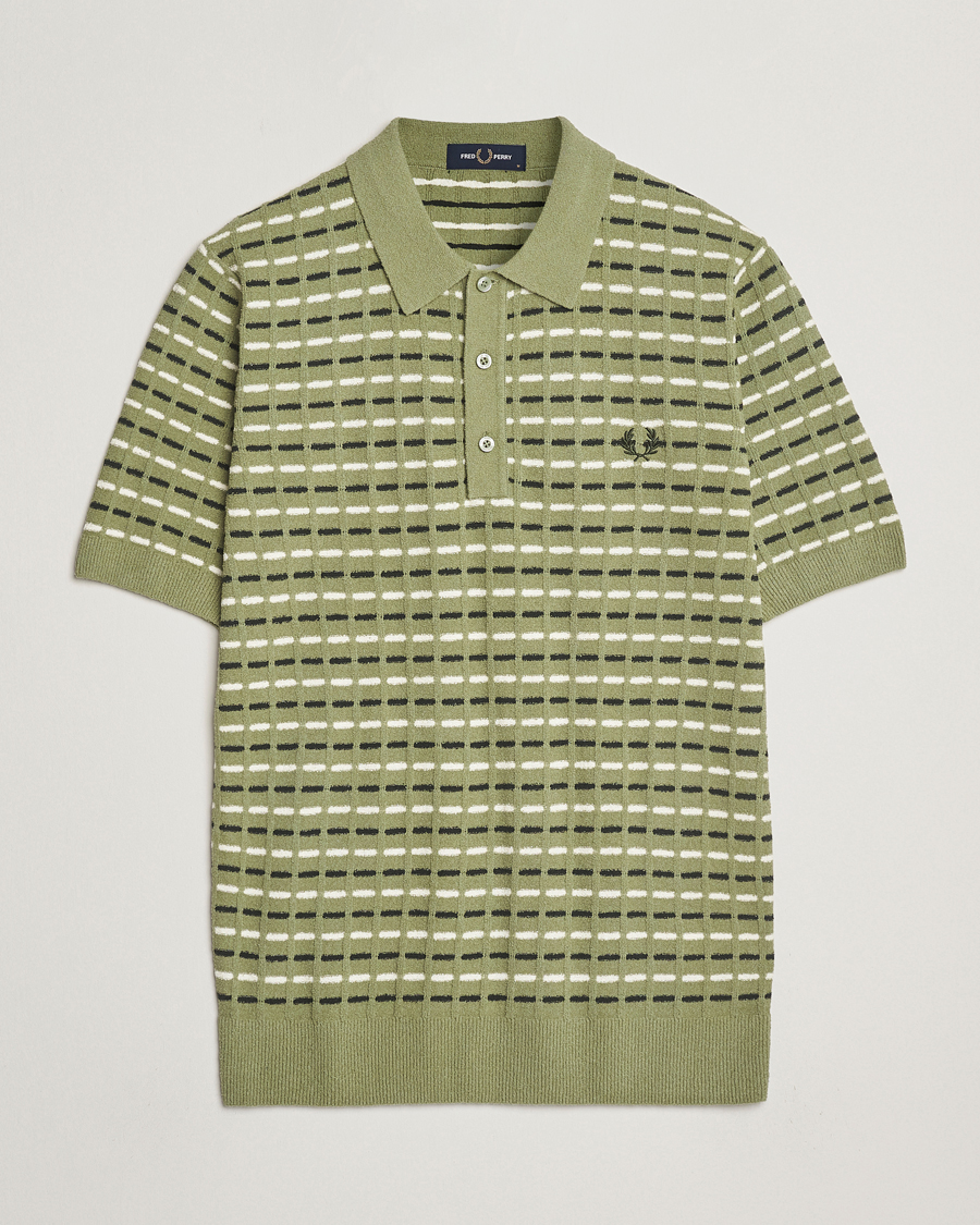 Mies | Pikeet | Fred Perry | Bouclé Ribbed Knitted Polo Olive Mint