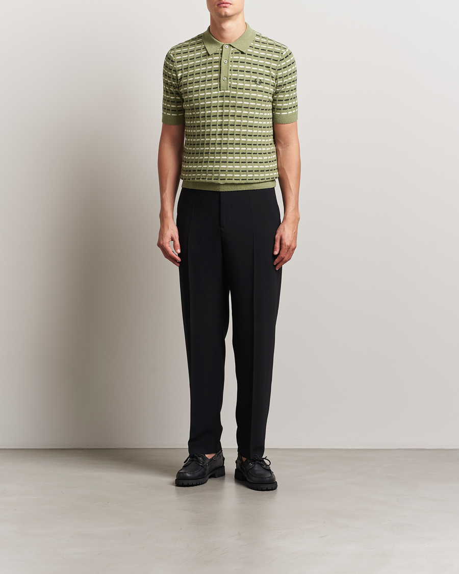 Mies | Pikeet | Fred Perry | Bouclé Ribbed Knitted Polo Olive Mint