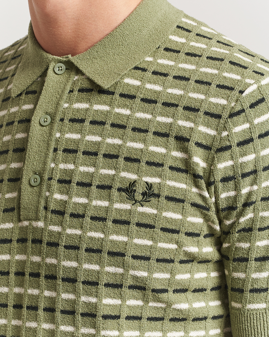 Mies | Pikeet | Fred Perry | Bouclé Ribbed Knitted Polo Olive Mint