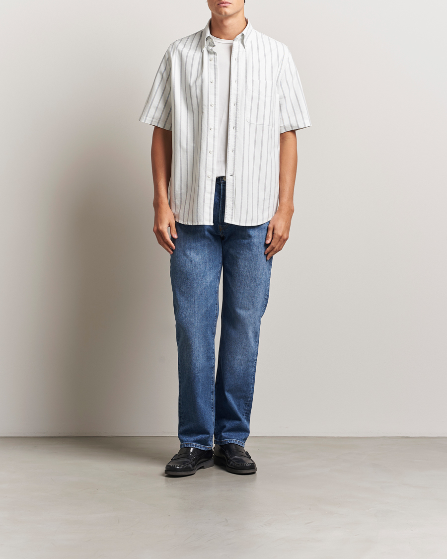 Mies | Kauluspaidat | Filippa K | Striped Oxford Short Sleeve Shirt Pale Blue/Navy