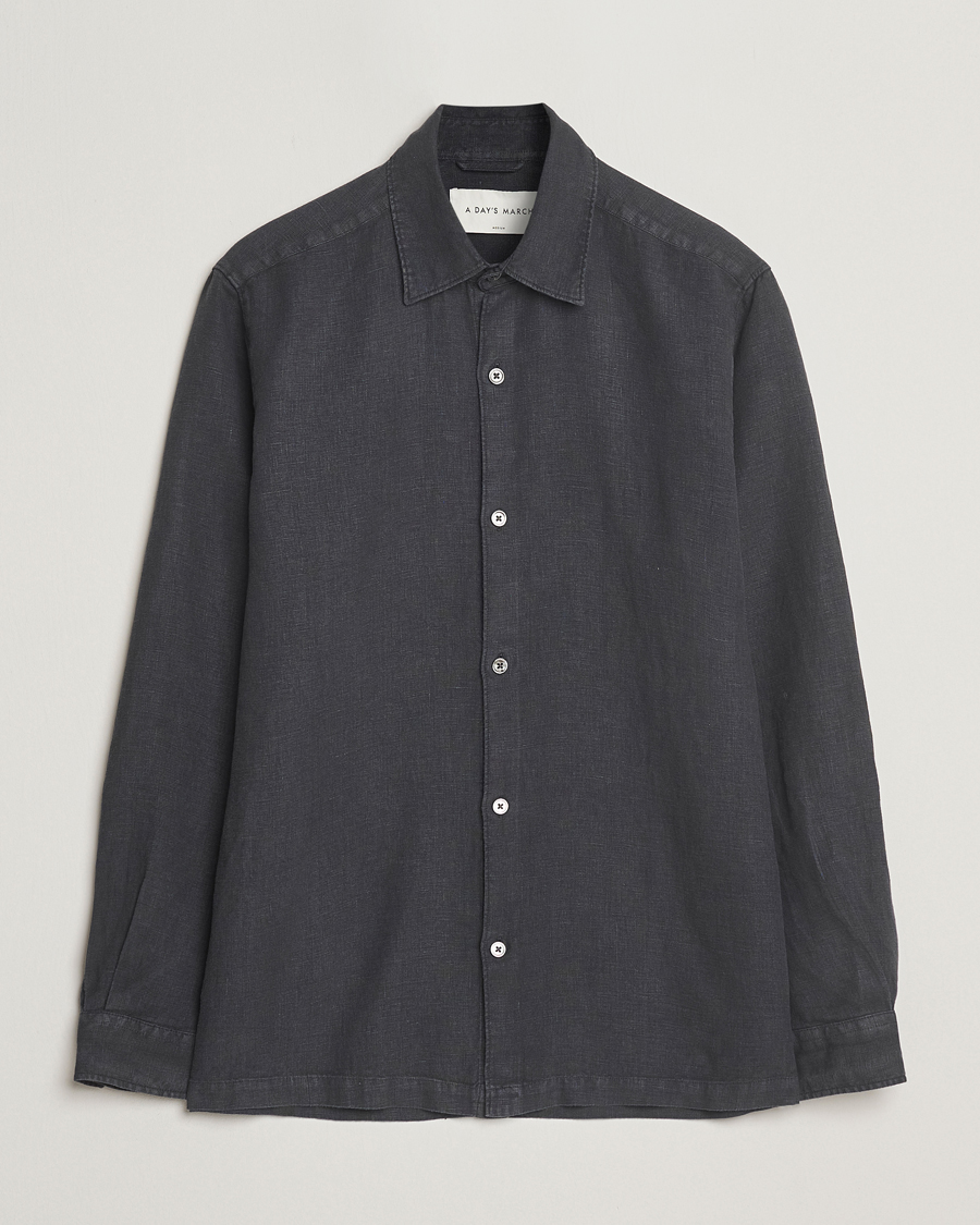 Mies | Kauluspaidat | A Day's March | Clean Cut Linen Shirt Off Black