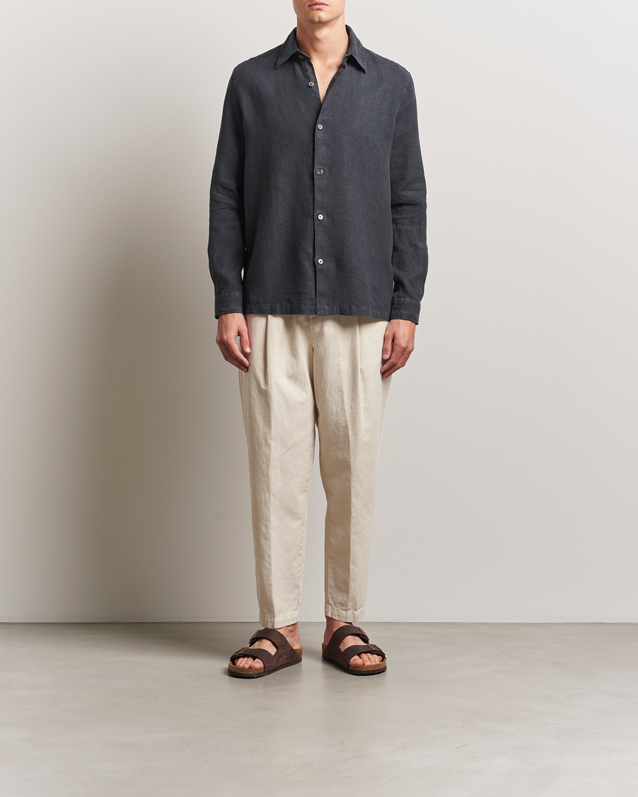 Mies | Kauluspaidat | A Day's March | Clean Cut Linen Shirt Off Black