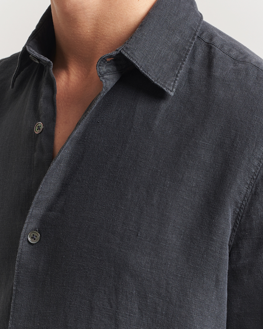 Mies | Kauluspaidat | A Day's March | Clean Cut Linen Shirt Off Black
